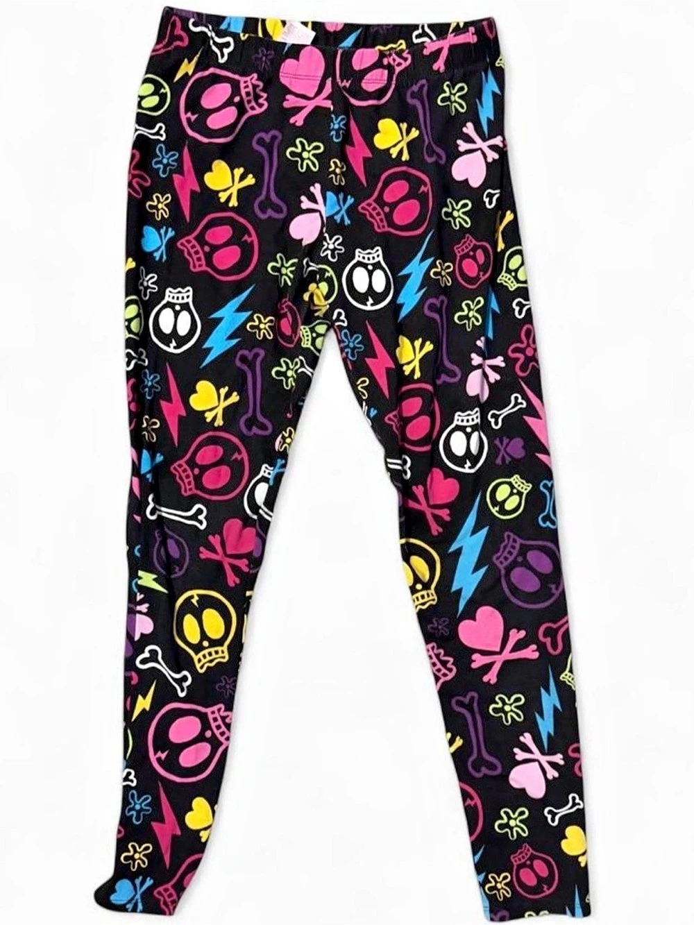 No Boundaries Colorful Skull Print Leggings Size M 7-9 Y2K Punk